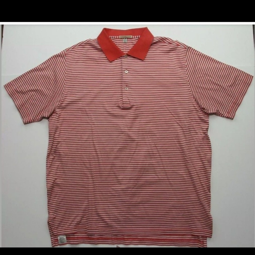 Peter Millar striped salmon colored shirt